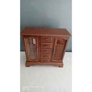 Jewelry Box Armoire Organizer Necklace Ring Storage Chest Wood‎ Brown